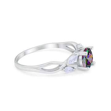 Art Deco Wedding Ring Marquise Simulated Rainbow CZ 925 Sterling Silver